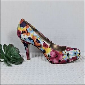 Madden Girl Getta Wide Floral Print Pump Multi Color Fabric Size 6.5W